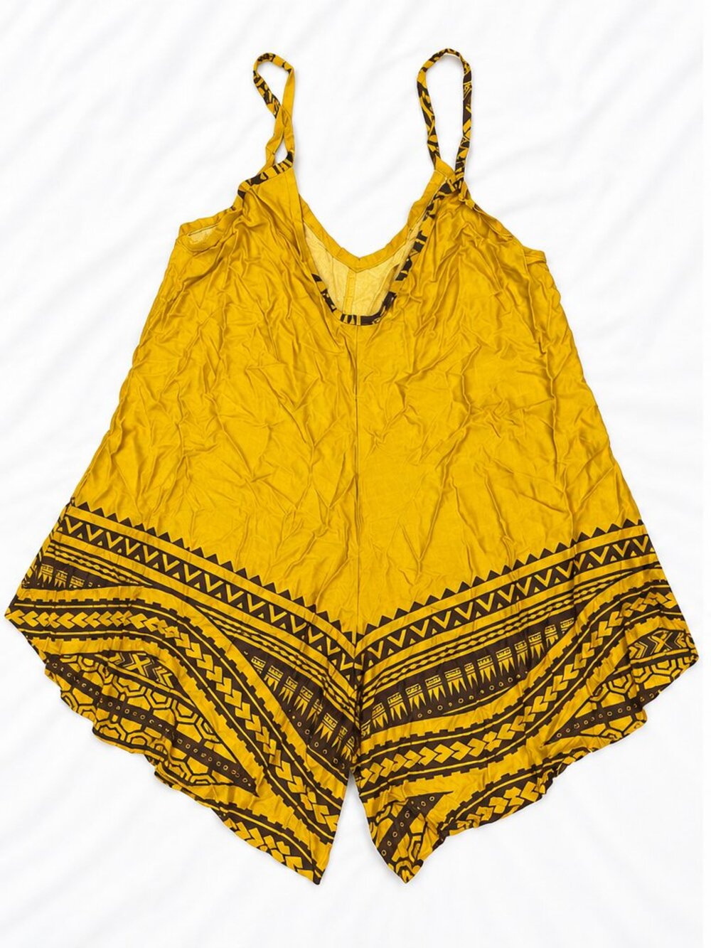 Hawaiian 3X Mustard Yellow Tribal Print Flowy Romper
